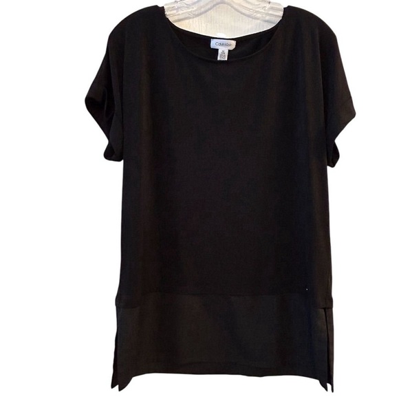 Calvin Klein Women's Black Mixed Media Short Sleeve Blouse Size M - Picture 1 of 13